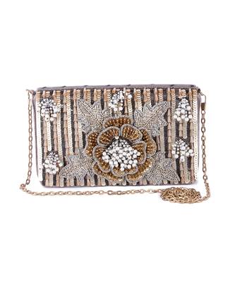 White velvet hand embroidered clutch bag 4