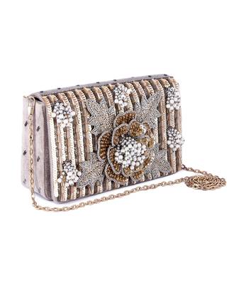 White velvet hand embroidered clutch bag 5