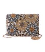 Black velvet hand embroidered clutch bag