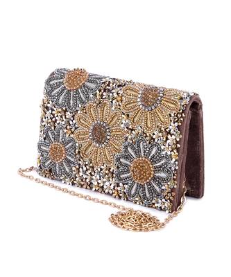 Black velvet hand embroidered clutch bag 2