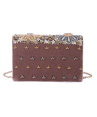Black velvet hand embroidered clutch bag 3