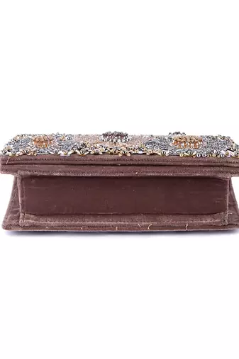 Black velvet hand embroidered clutch bag