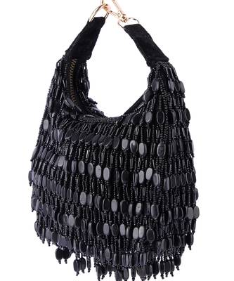 Black velvet hand embroidered clutch bag 2