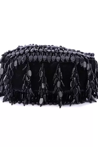 Black velvet hand embroidered clutch bag