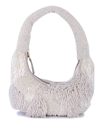 White velvet hand embroidered clutch bag 1