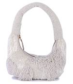 White velvet hand embroidered clutch bag