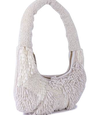 White velvet hand embroidered clutch bag 2