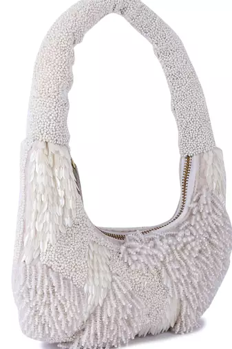 White velvet hand embroidered clutch bag