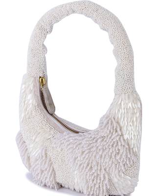 White velvet hand embroidered clutch bag 3
