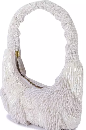White velvet hand embroidered clutch bag