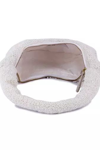 White velvet hand embroidered clutch bag