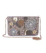 Grey velvet hand embroidered clutch bag