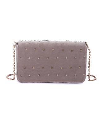 Grey velvet hand embroidered clutch bag 4