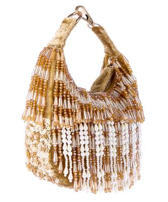 Gold velvet hand embroidered clutch bag 2