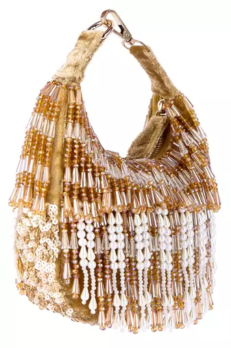Gold velvet hand embroidered clutch bag