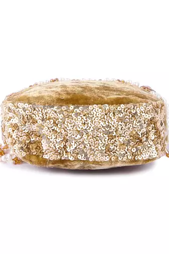Gold velvet hand embroidered clutch bag