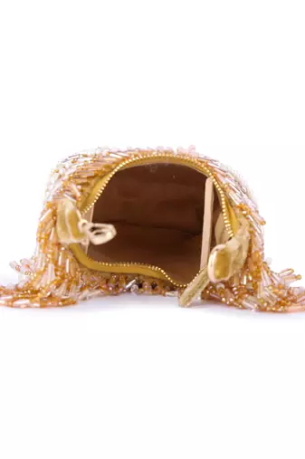 Gold velvet hand embroidered clutch bag