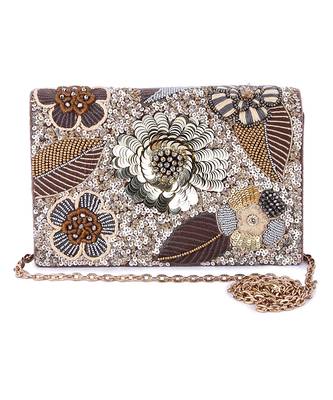 Brown velvet hand embroidered clutch bag 1