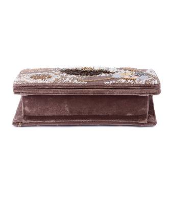 Brown velvet hand embroidered clutch bag 3