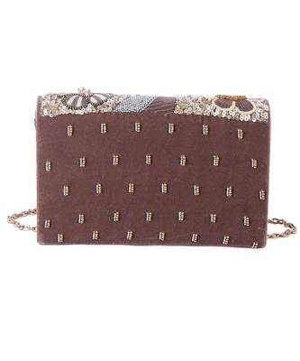 Brown velvet hand embroidered clutch bag 4