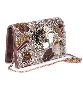 Brown velvet hand embroidered clutch bag 5