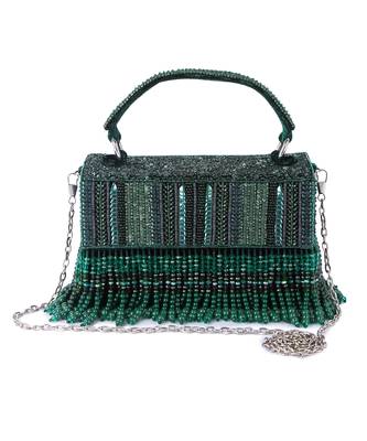 Green velvet hand embroidered clutch bag 1