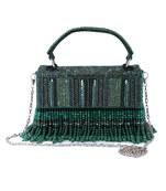 Green velvet hand embroidered clutch bag