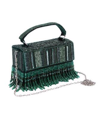 Green velvet hand embroidered clutch bag 2