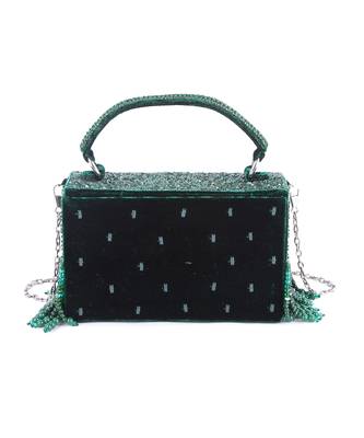 Green velvet hand embroidered clutch bag 3