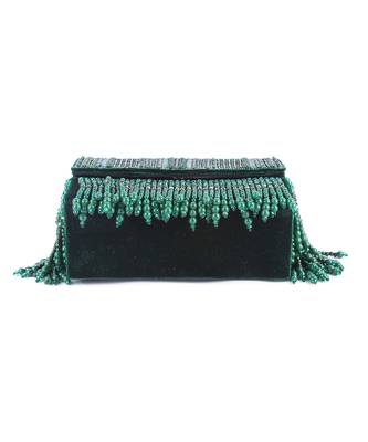 Green velvet hand embroidered clutch bag 4
