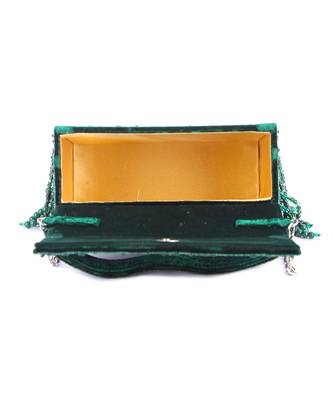 Green velvet hand embroidered clutch bag 5