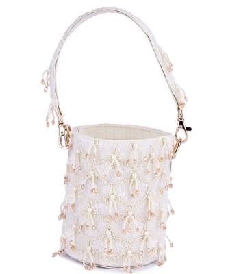 White raw silk hand embroidered potli bag 1