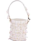 White raw silk hand embroidered potli bag