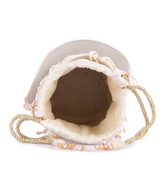 White raw silk hand embroidered potli bag 4