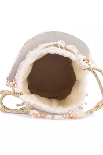 White raw silk hand embroidered potli bag