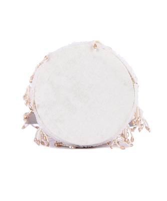 White raw silk hand embroidered potli bag 5