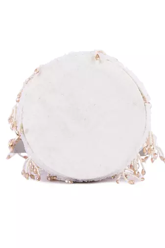 White raw silk hand embroidered potli bag