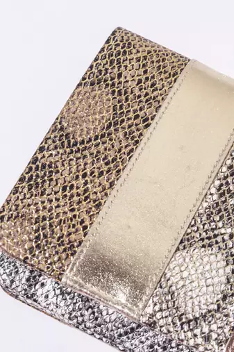 Gold leatherite patchwork  clutch bag