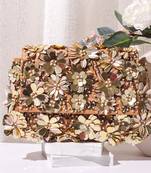 Beige raw silk hand embroidered clutch bag