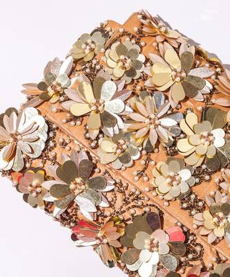 Beige raw silk hand embroidered clutch bag 2