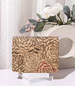 Beige raw silk hand embroidered clutch bag