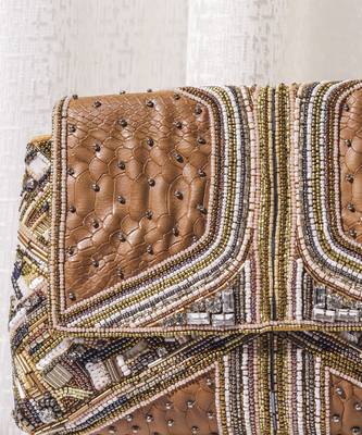 Brown leatherite hand embroidered clutch bag 2