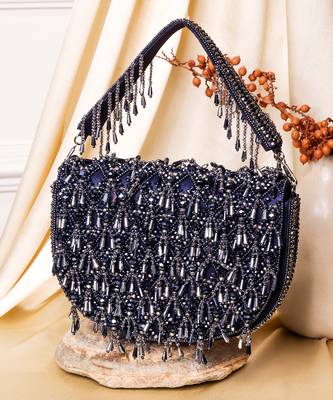 Blue raw silk hand embroidered clutch bag 1