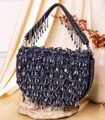 Blue raw silk hand embroidered clutch bag