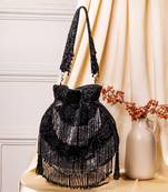 Black raw silk hand embroidered potli bag