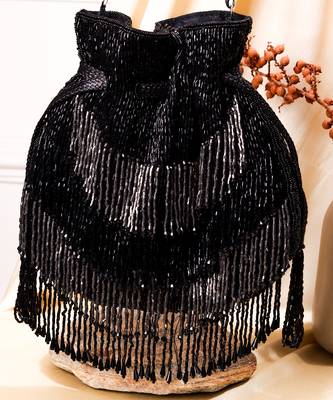 Black raw silk hand embroidered potli bag 2
