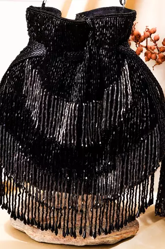 Black raw silk hand embroidered potli bag