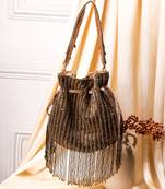 Brown raw silk hand embroidered potli bag