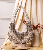 Ivory velvet hand embroidered clutch bag