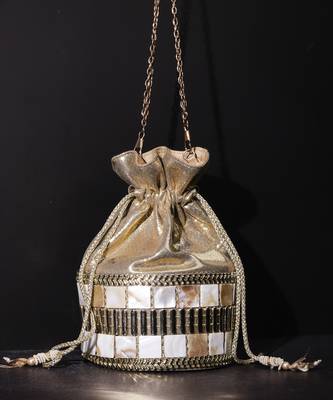Gold leatherite stone work embellishment potli bag 1